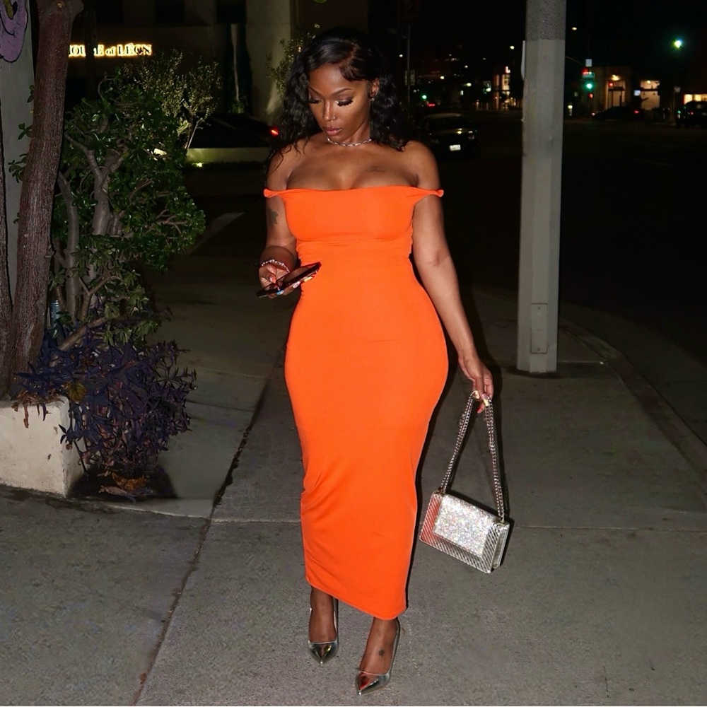 Bright orange maxi dress